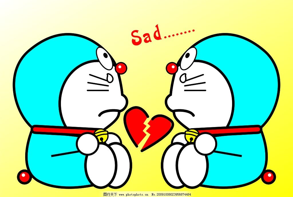 哆啦a梦 伤心 sad 心碎 多啦a梦 黄底 卡通图片 机器猫 小叮当 渐变