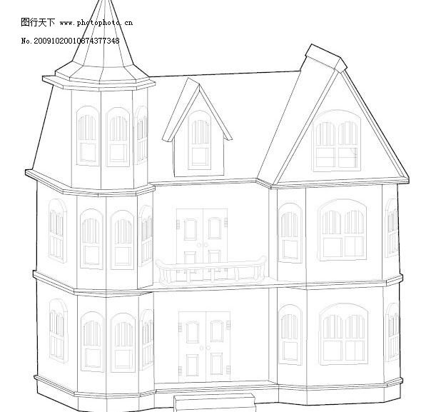 线描欧式房子图片