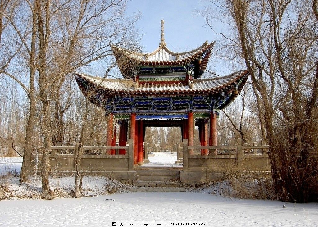 酒泉公园湖中亭图片