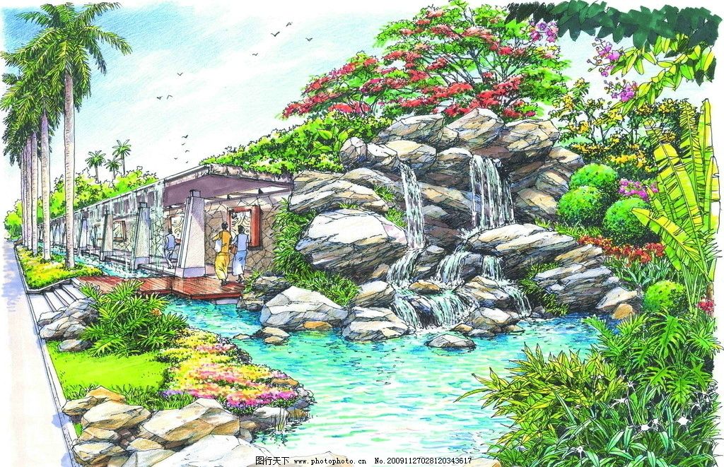 水景公园设计手绘图图片展示