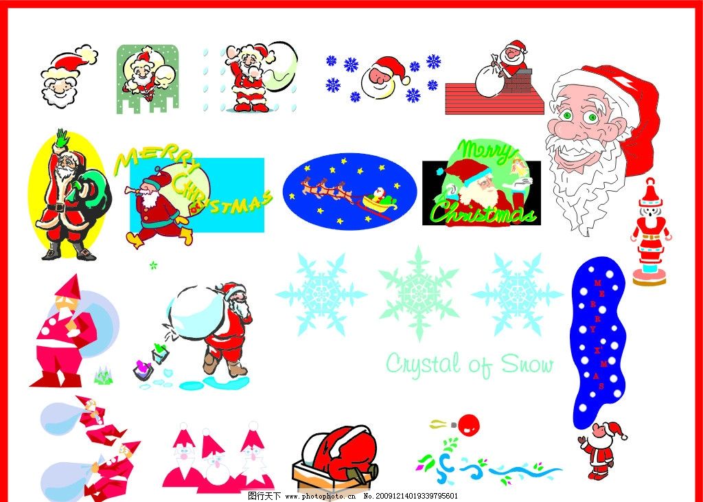 圣诞老人 圣诞节 圣诞礼物 圣诞树 鹿 雪人 圣诞铃铛 节日素材 矢量